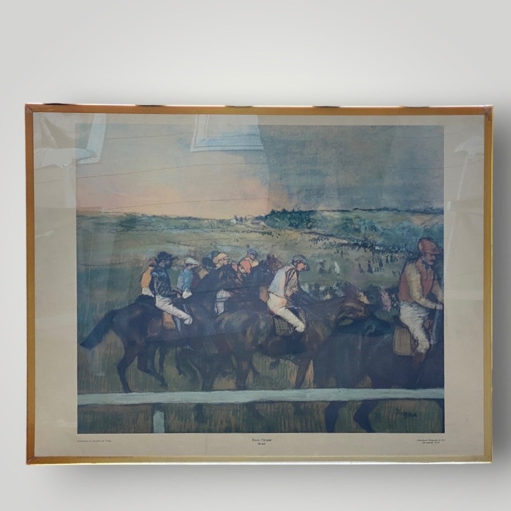 Edgar Degas Race Horses Art Print 28x22 Gold Frame Shorewood Press 1960 Vintage
